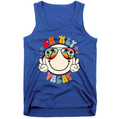 Retro Groovy Oh Hey Vacay Summer Vacation Beach Trip Vibes Gift Tank Top