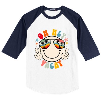 Retro Groovy Oh Hey Vacay Summer Vacation Beach Trip Vibes Gift Baseball Sleeve Shirt