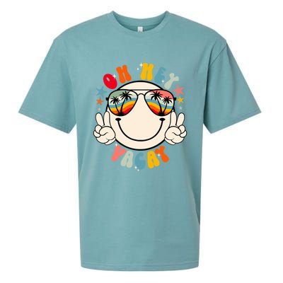 Retro Groovy Oh Hey Vacay Summer Vacation Beach Trip Vibes Gift Sueded Cloud Jersey T-Shirt