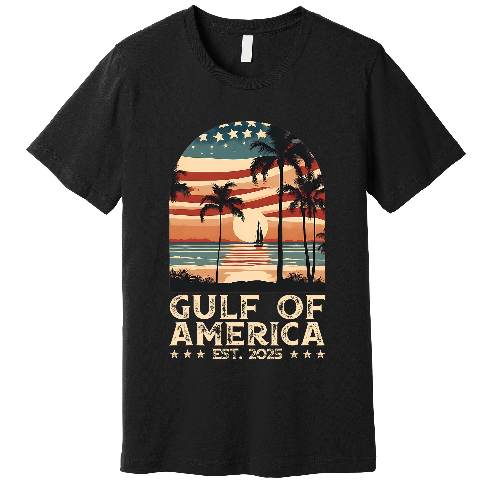 Retro Gulf Of Usa America Est 2025 American Flag Gulf Mexico President Trump Premium T-Shirt