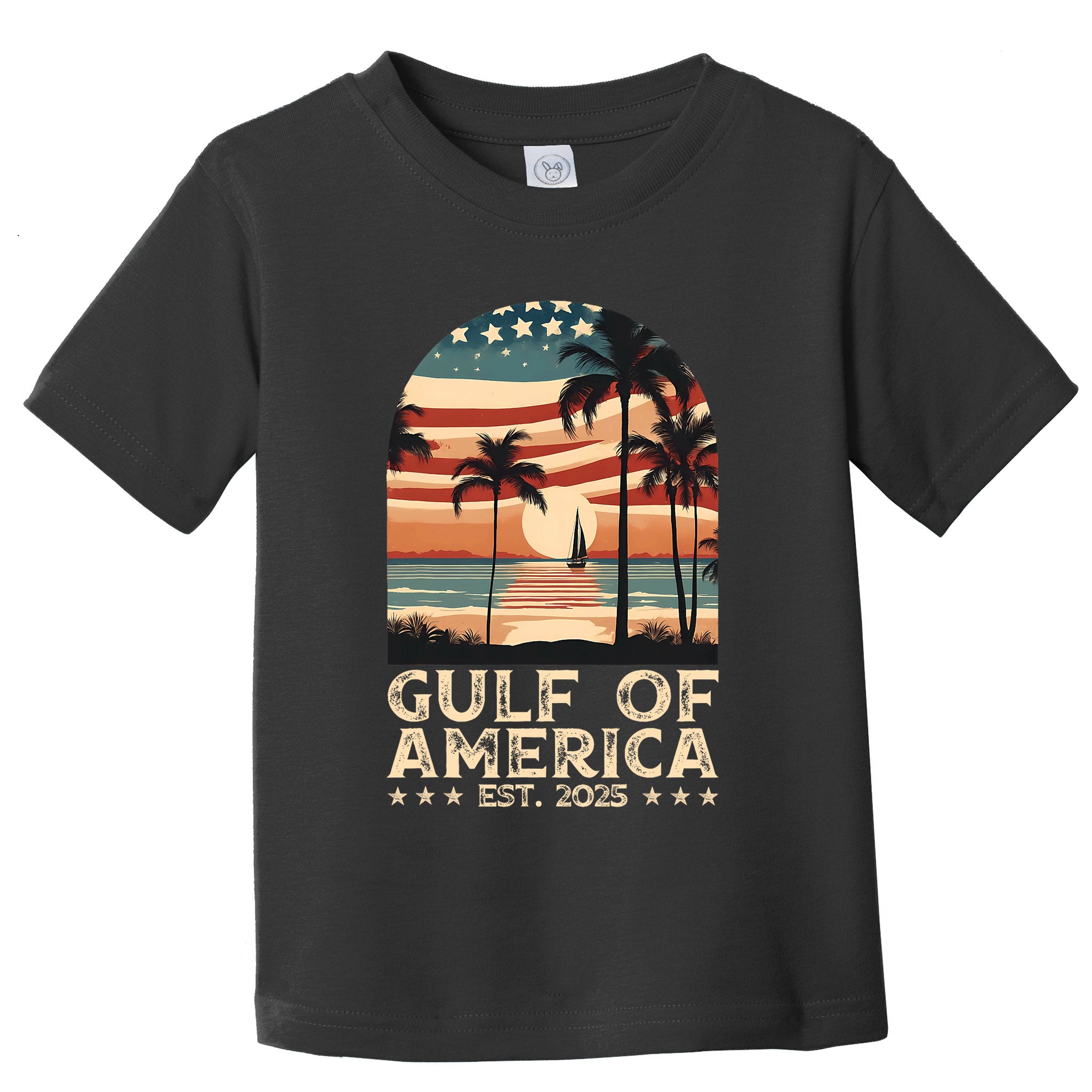 Retro Gulf Of Usa America Est 2025 American Flag Gulf Mexico President Trump Toddler T-Shirt