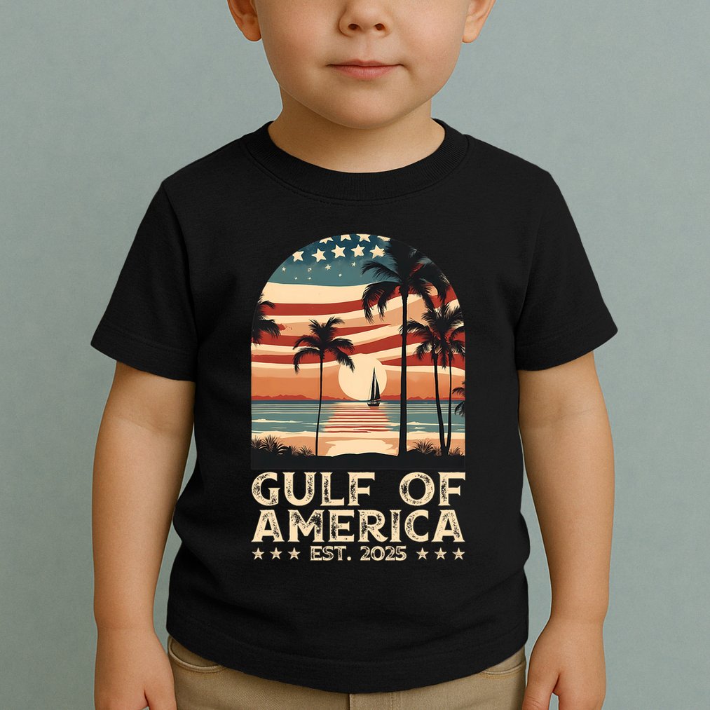 Retro Gulf Of Usa America Est 2025 American Flag Gulf Mexico President Trump Toddler T-Shirt