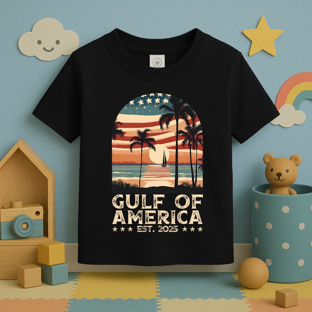 Retro Gulf Of Usa America Est 2025 American Flag Gulf Mexico President Trump Toddler T-Shirt