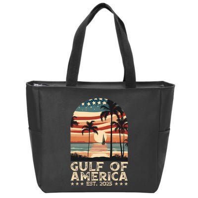 Retro Gulf Of Usa America Est 2025 American Flag Gulf Mexico President Trump Zip Tote Bag
