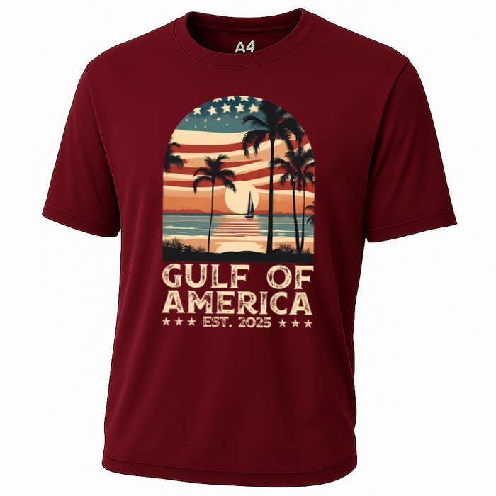 Retro Gulf Of Usa America Est 2025 American Flag Gulf Mexico President Trump Cooling Performance Crew T-Shirt