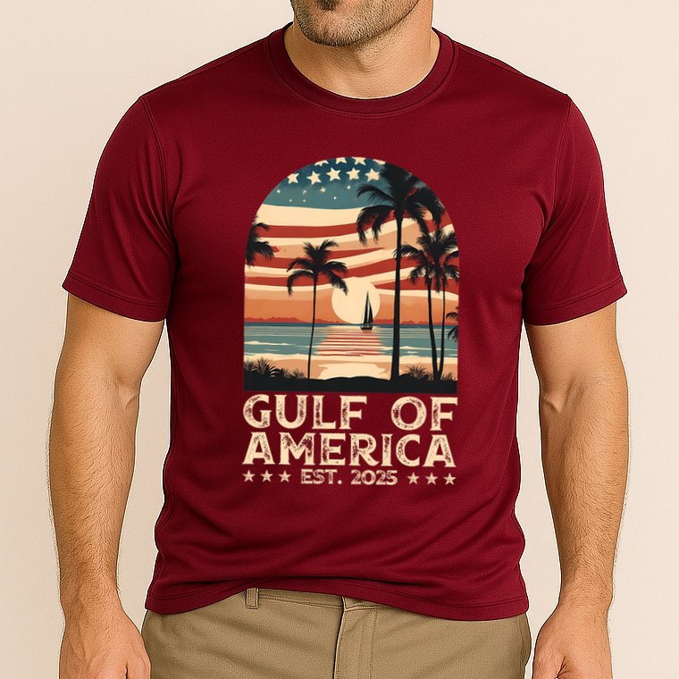 Retro Gulf Of Usa America Est 2025 American Flag Gulf Mexico President Trump Cooling Performance Crew T-Shirt