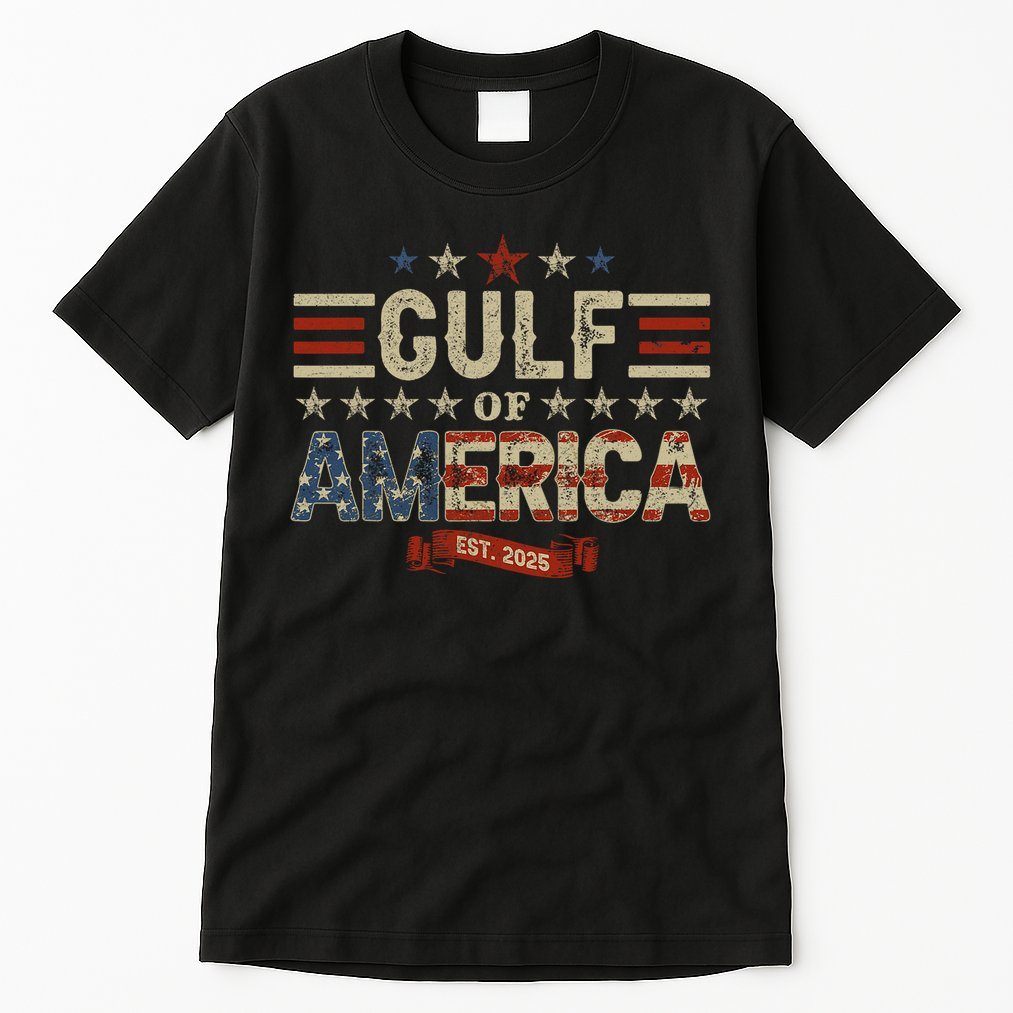 Retro Gulf Of USA America Est 2025 American Flag Gulf Mexico Tall T-Shirt