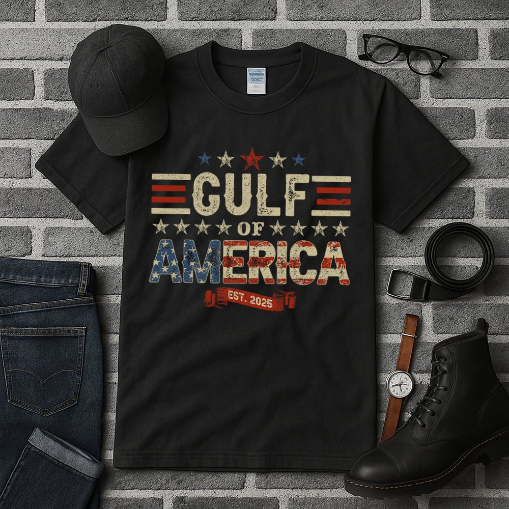 Retro Gulf Of USA America Est 2025 American Flag Gulf Mexico Tall T-Shirt
