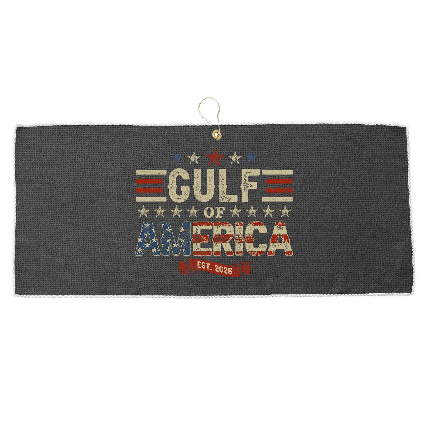 Retro Gulf Of USA America Est 2025 American Flag Gulf Mexico Large Microfiber Waffle Golf Towel
