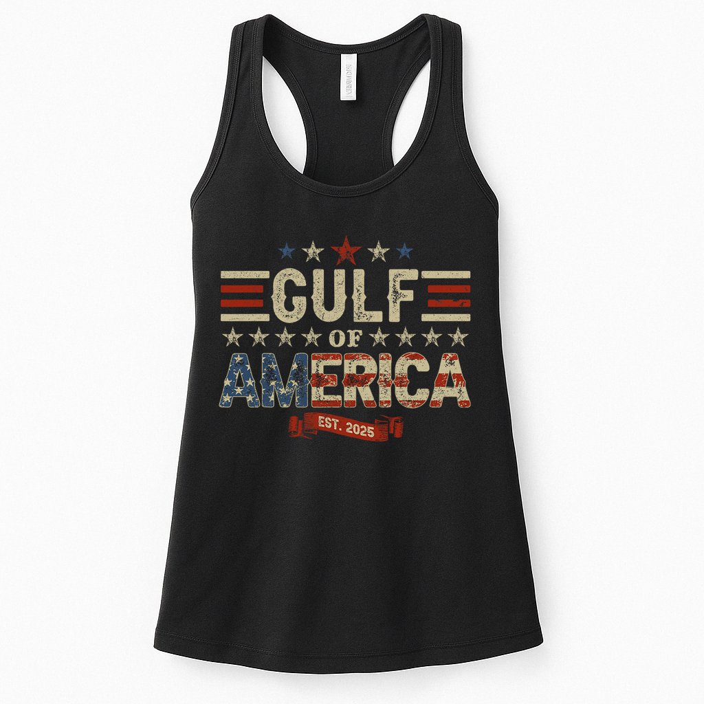 Retro Gulf Of USA America Est 2025 American Flag Gulf Mexico Womens Tank Top