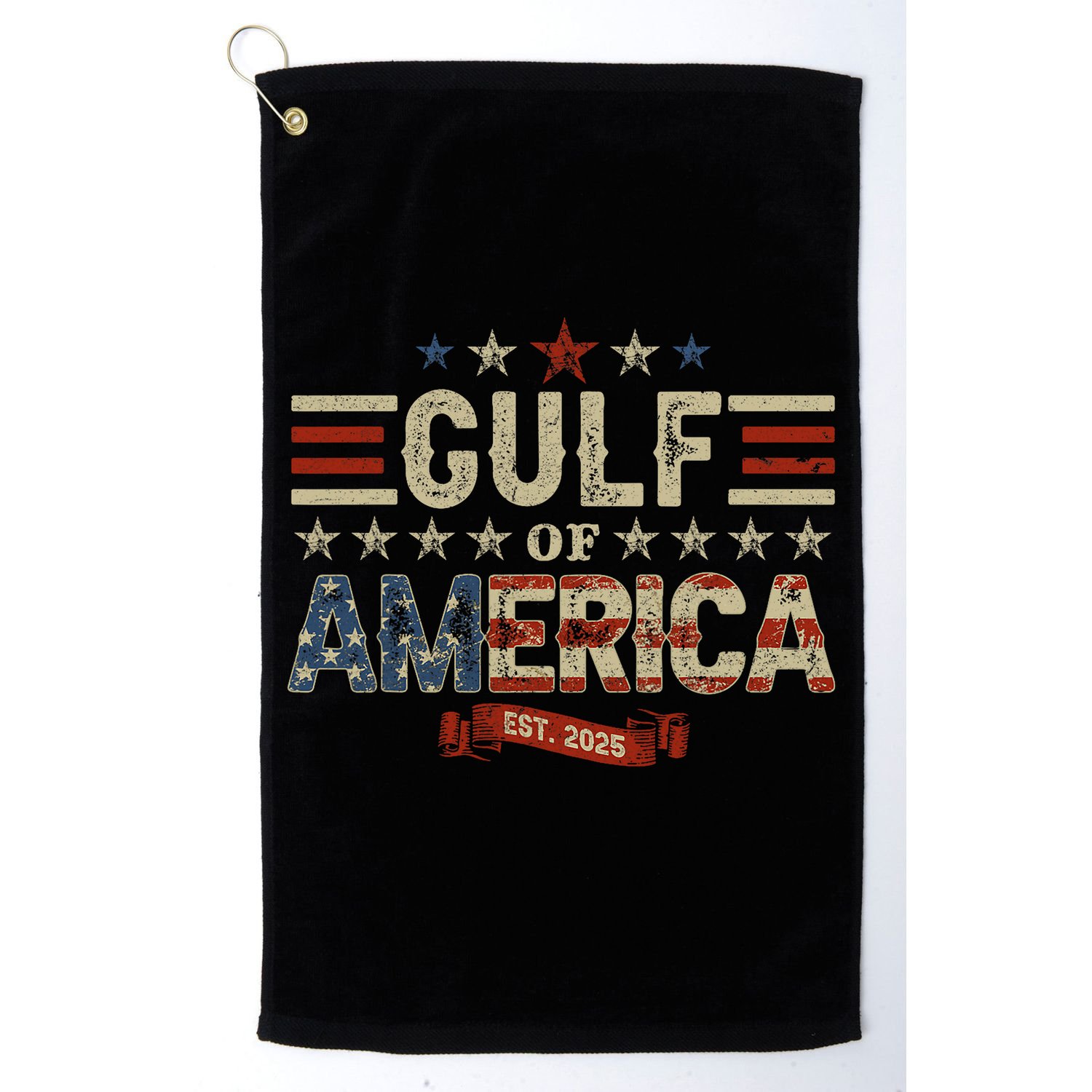 Retro Gulf Of USA America Est 2025 American Flag Gulf Mexico Golf Towel