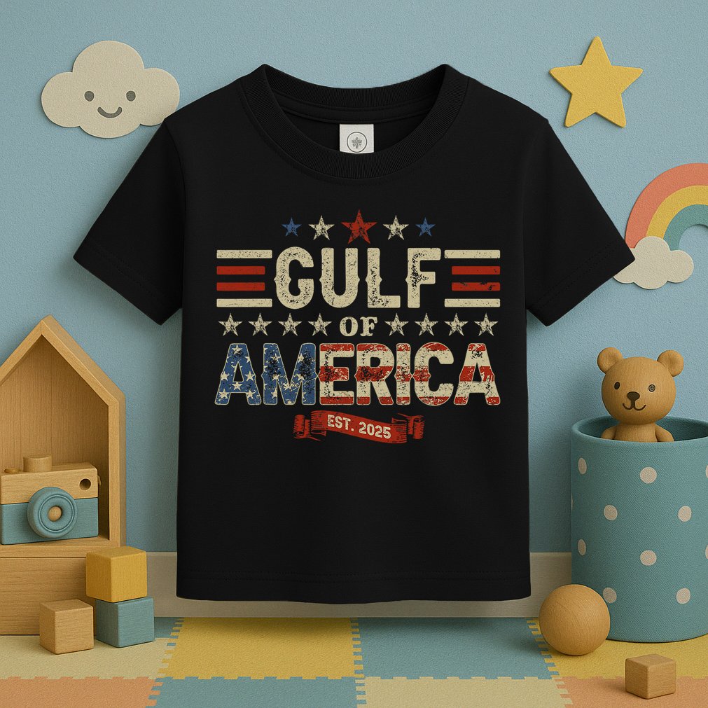 Retro Gulf Of USA America Est 2025 American Flag Gulf Mexico Toddler T-Shirt