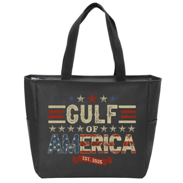 Retro Gulf Of USA America Est 2025 American Flag Gulf Mexico Zip Tote Bag