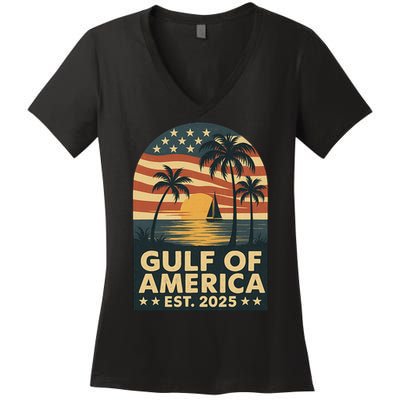 Retro Gulf Of USA America Est 2025 Vintage Women's V-Neck T-Shirt
