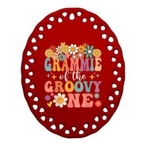 Retro Grammie Of Groovy One Matching Family 1st Birthday Ceramic Oval Ornament