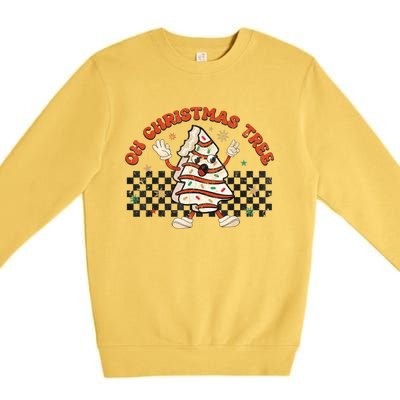 Retro Groovy Oh Christmas Tree Cake Pajamas Cake Lover Premium Crewneck Sweatshirt