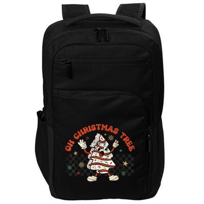 Retro Groovy Oh Christmas Tree Cake Pajamas Cake Lover Impact Tech Backpack