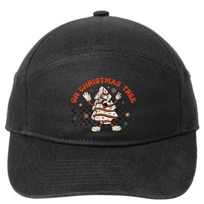 Retro Groovy Oh Christmas Tree Cake Pajamas Cake Lover 7-Panel Snapback Hat