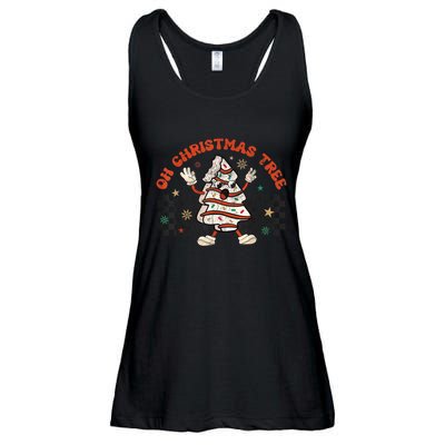 Retro Groovy Oh Christmas Tree Cake Pajamas Cake Lover Ladies Essential Flowy Tank