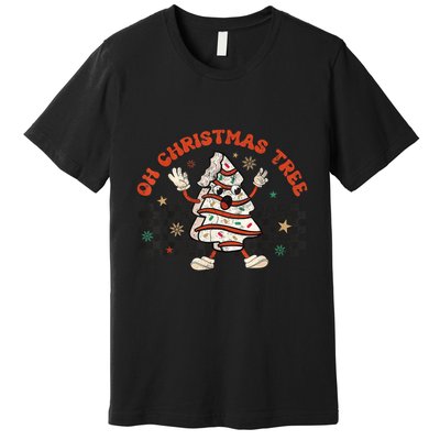 Retro Groovy Oh Christmas Tree Cake Pajamas Cake Lover Premium T-Shirt