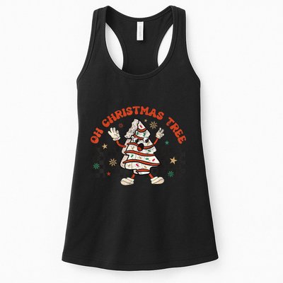 Retro Groovy Oh Christmas Tree Cake Pajamas Cake Lover Womens Tank Top