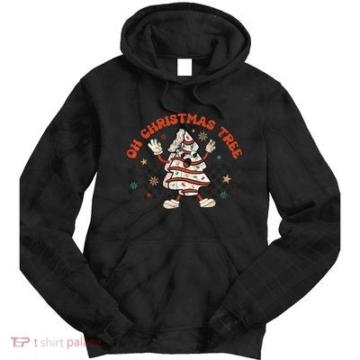 Retro Groovy Oh Christmas Tree Cake Pajamas Cake Lover Tie Dye Hoodie