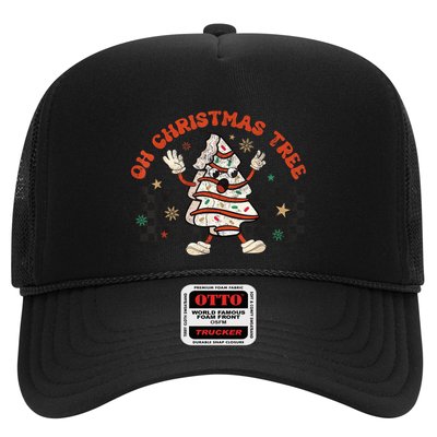 Retro Groovy Oh Christmas Tree Cake Pajamas Cake Lover Trucker Hat
