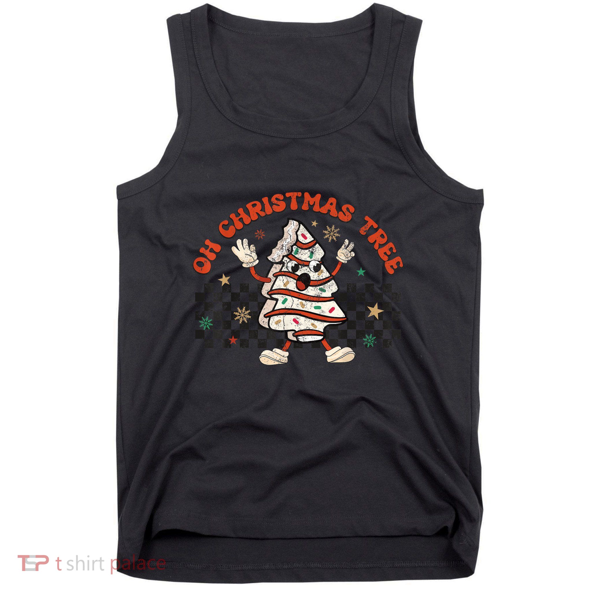Retro Groovy Oh Christmas Tree Cake Pajamas Cake Lover Tank Top