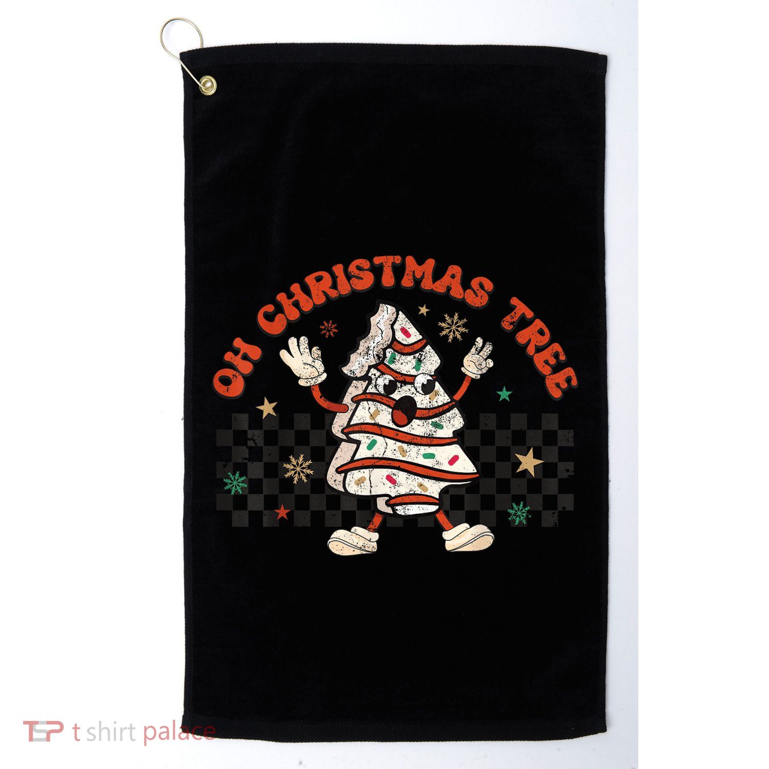 Retro Groovy Oh Christmas Tree Cake Pajamas Cake Lover Golf Towel