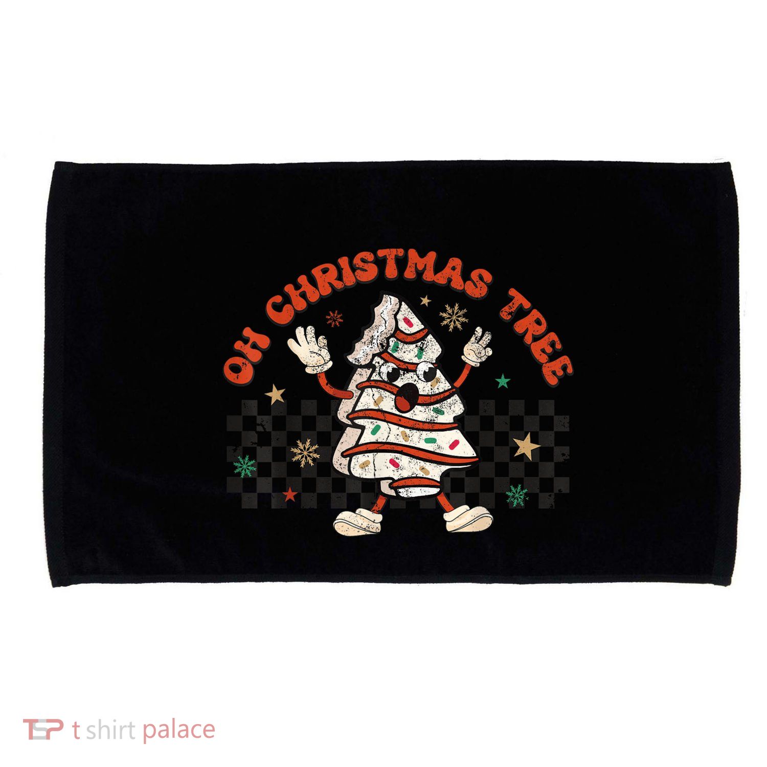 Retro Groovy Oh Christmas Tree Cake Pajamas Cake Lover Microfiber Hand Towel