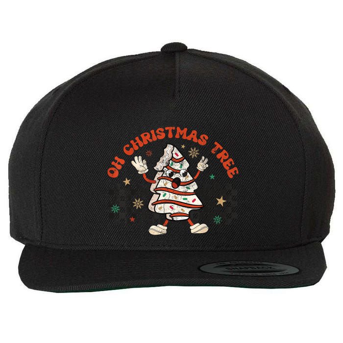 Retro Groovy Oh Christmas Tree Cake Pajamas Cake Lover Wool Snapback Cap