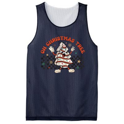 Retro Groovy Oh Christmas Tree Cake Pajamas Cake Lover Mesh Reversible Basketball Jersey Tank