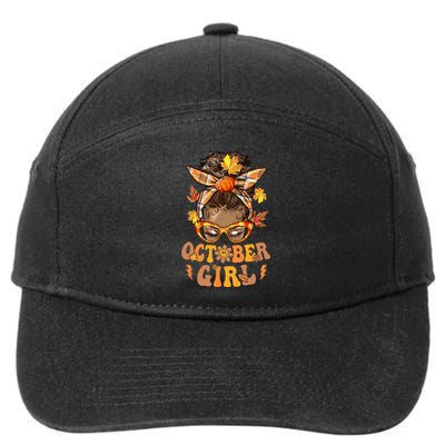 Retro Groovy October Girl Messy Bun Halloween Thanksgiving 7-Panel Snapback Hat