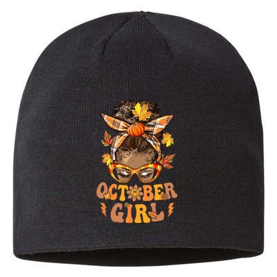 Retro Groovy October Girl Messy Bun Halloween Thanksgiving Sustainable Beanie