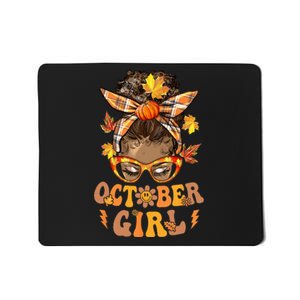 Retro Groovy October Girl Messy Bun Halloween Thanksgiving Mousepad