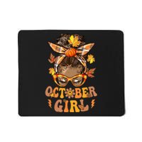 Retro Groovy October Girl Messy Bun Halloween Thanksgiving Mousepad