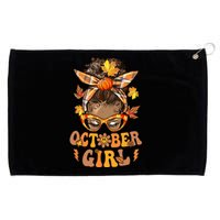 Retro Groovy October Girl Messy Bun Halloween Thanksgiving Grommeted Golf Towel