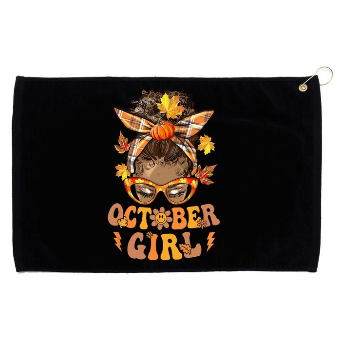 Retro Groovy October Girl Messy Bun Halloween Thanksgiving Grommeted Golf Towel