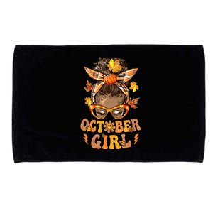 Retro Groovy October Girl Messy Bun Halloween Thanksgiving Microfiber Hand Towel