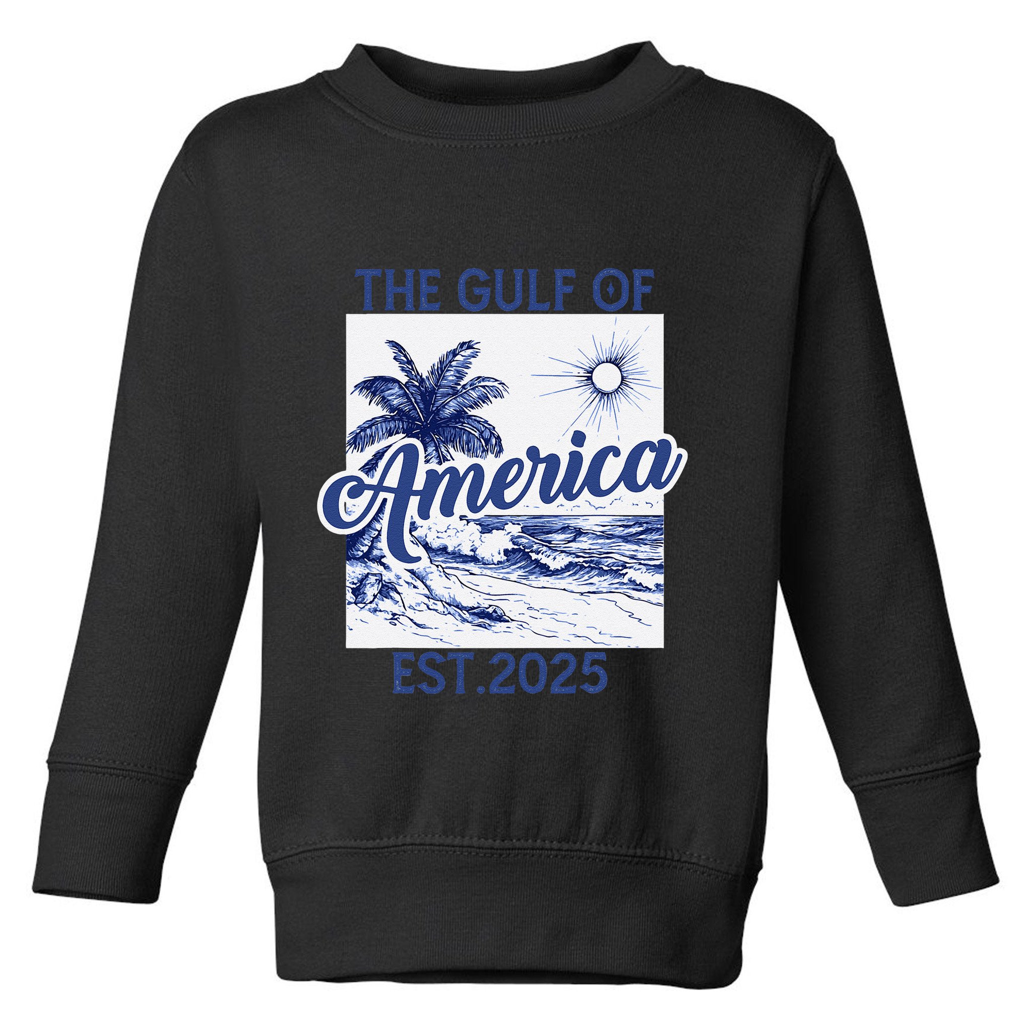 Retro Gulf Of Usa America Est 2025 American Flag Gulf Mexico Toddler Sweatshirt