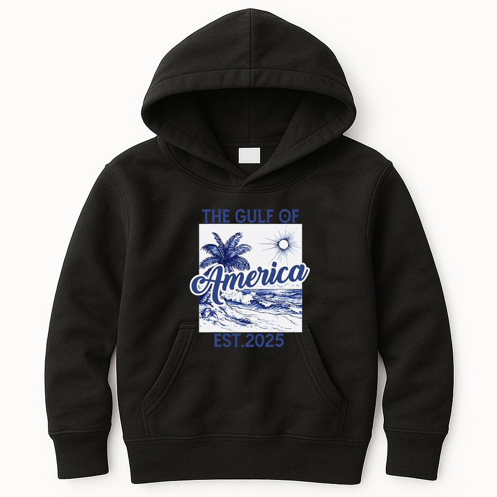 Retro Gulf Of Usa America Est 2025 American Flag Gulf Mexico Kids Hoodie