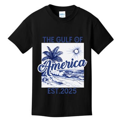 Retro Gulf Of Usa America Est 2025 American Flag Gulf Mexico Kids T-Shirt