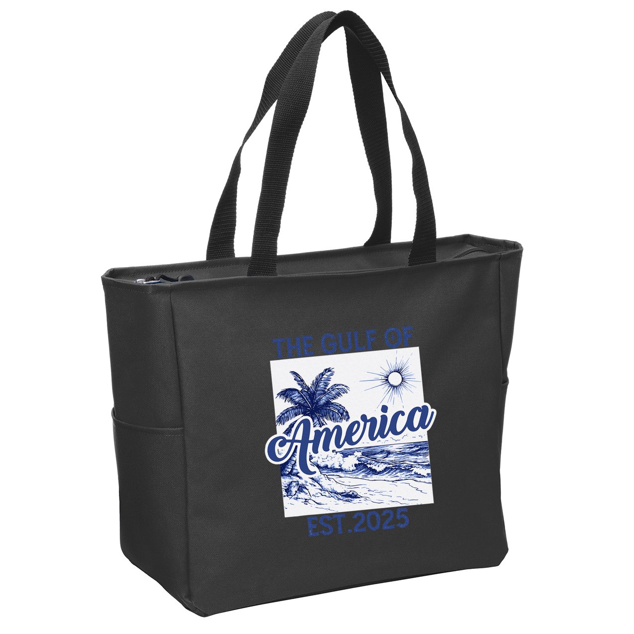 Retro Gulf Of Usa America Est 2025 American Flag Gulf Mexico Zip Tote Bag