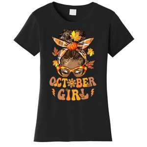 Retro Groovy October Messy Bun Halloween Thanksgiving Women's T-Shirt