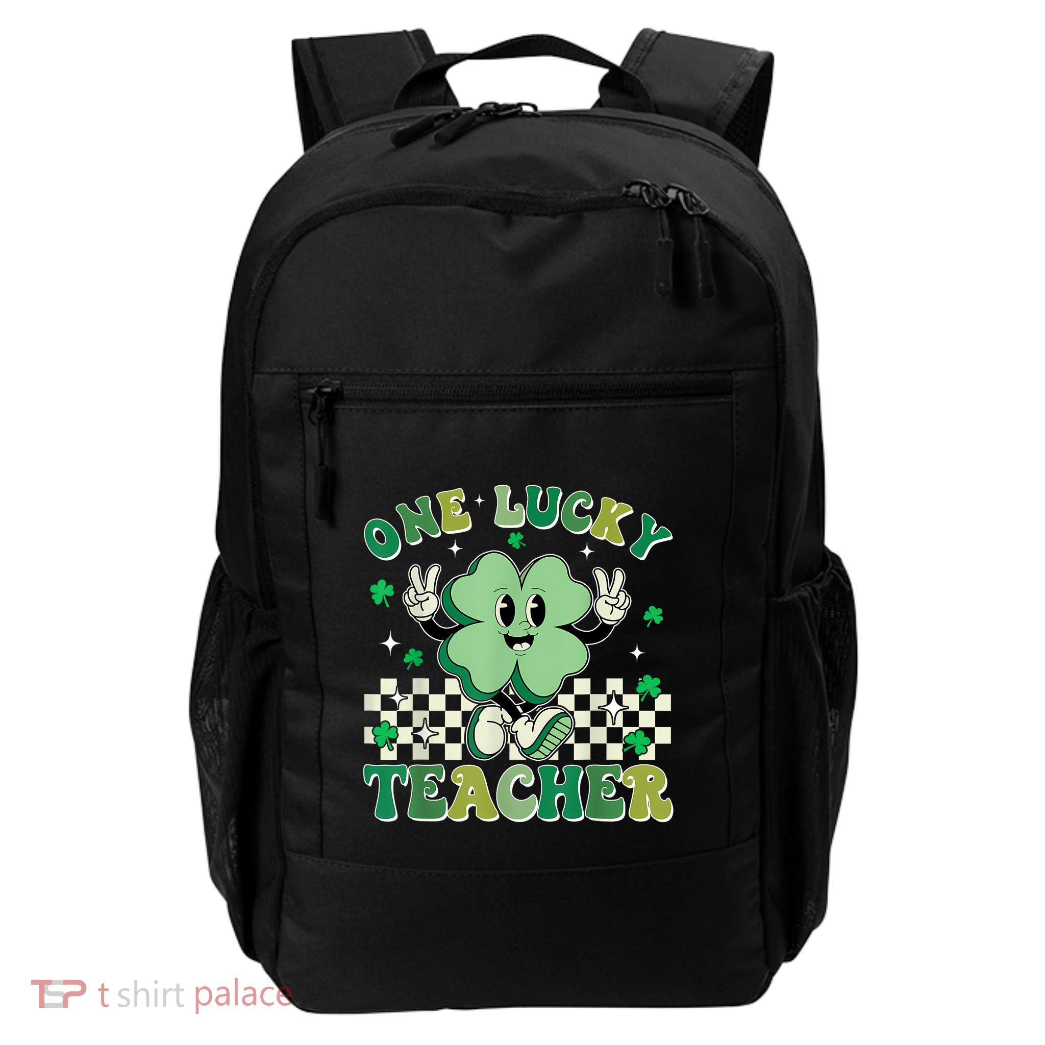 Retro Groovy One Lucky Teacher Shamrock Face St Patrick Day Daily Commute Backpack