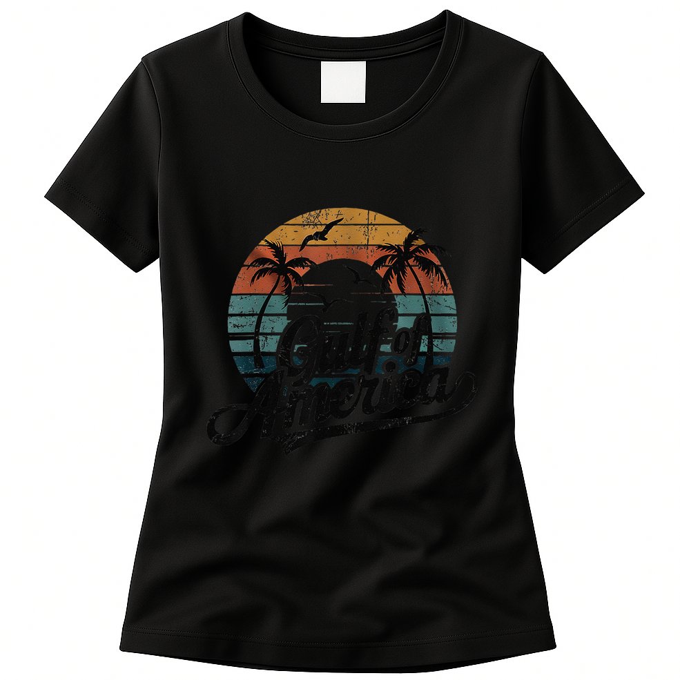 Retro Gulf Of Usa America 2025 American Flag Gulf Mexico Womens T-Shirt