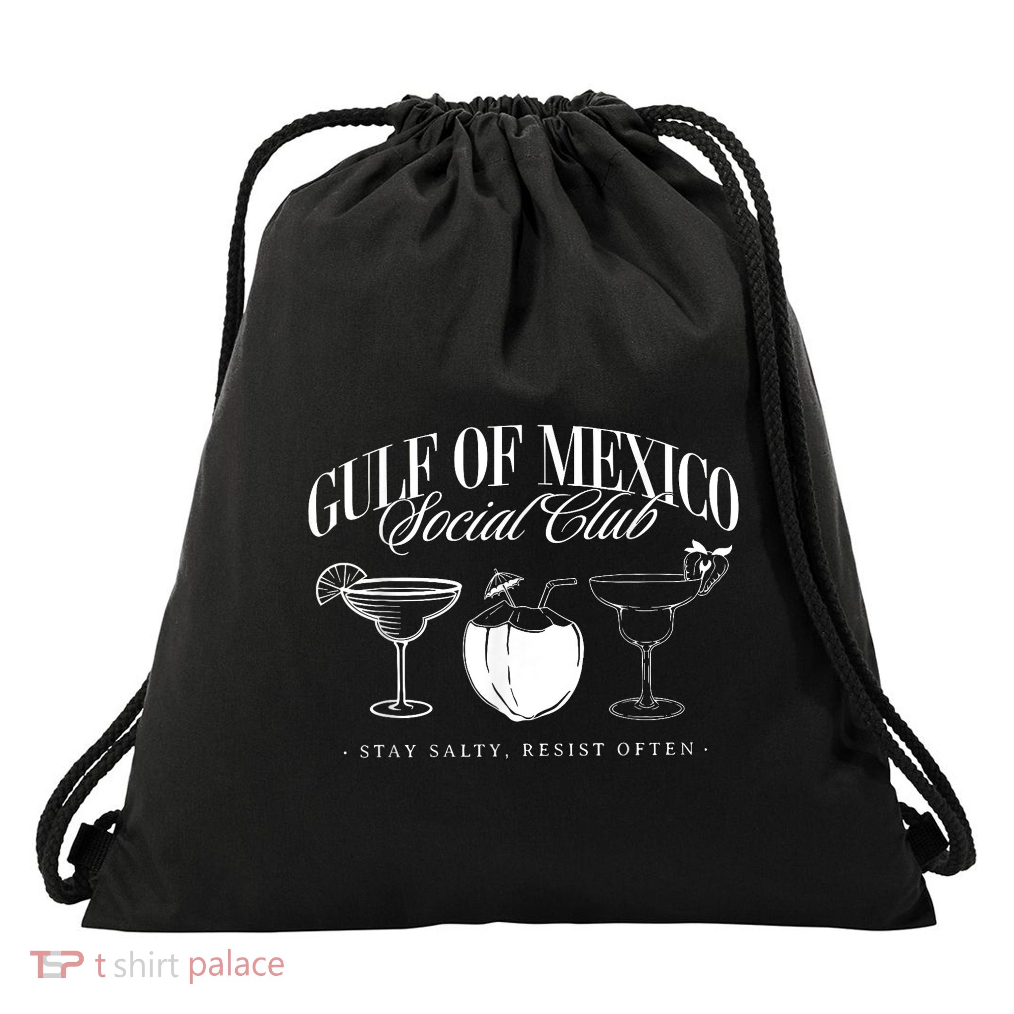 Retro Gulf Of Mexico Social Club Progressive Liberal Drawstring Bag