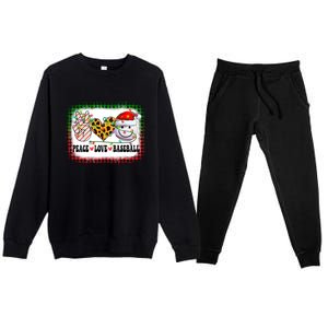 Retro Groovy Peace Love Baseball Christmas Lights Xmas Cool Gift Premium Crewneck Sweatsuit Set