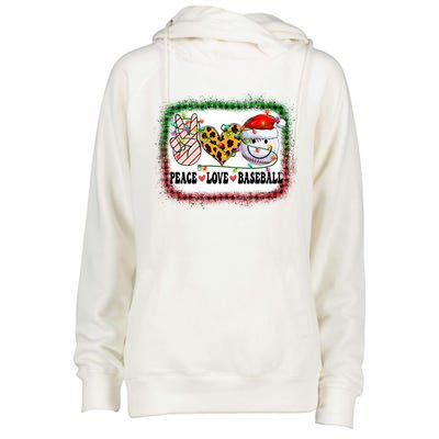 Retro Groovy Peace Love Baseball Christmas Lights Xmas Cool Gift Womens Funnel Neck Pullover Hood