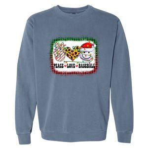 Retro Groovy Peace Love Baseball Christmas Lights Xmas Cool Gift Garment-Dyed Sweatshirt